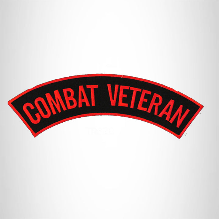 Combat Veteran Red on Black Top Rocker Patch for Biker Vest Jacket TR320
