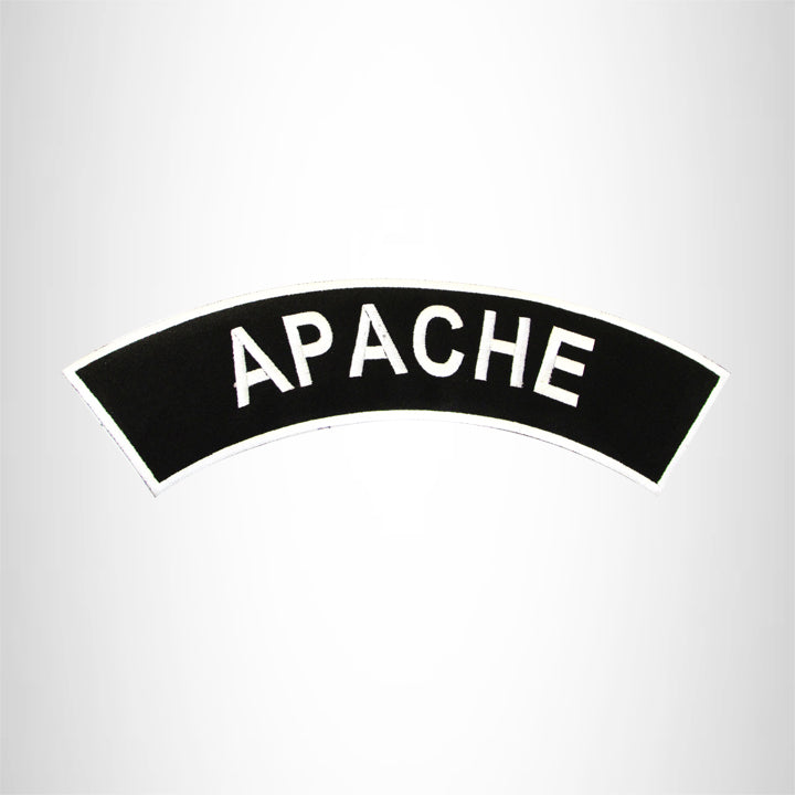 APACHE White on Black Top Rocker Patch for Biker Vest Jacket TR323