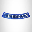 VETERAN Silver on Blue with Boarder Bottom Rocker Iron on Patch for Biker Vest