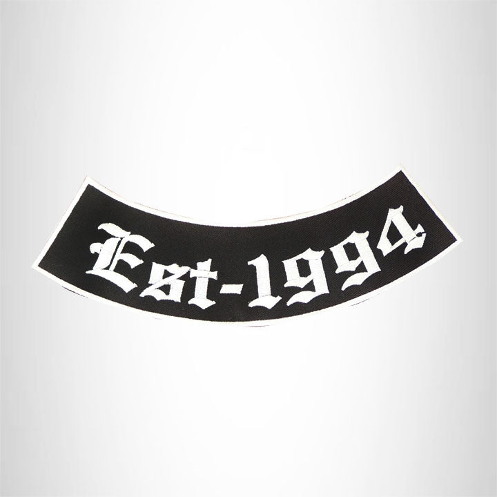 EST- 1994 White on Black with boarder Bottom Rocker Patch for Biker Vest BR469