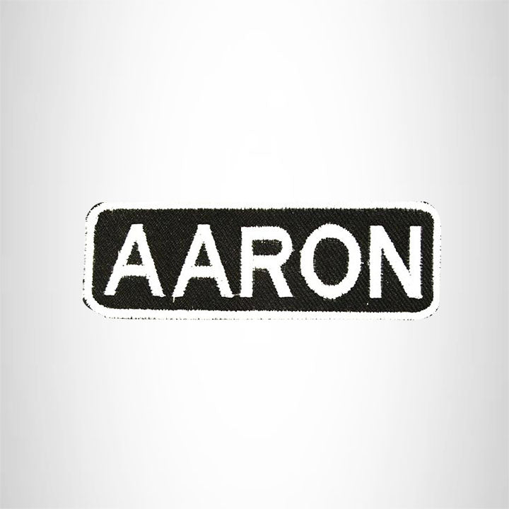 Name Tag Patch Aaron White on Black Iron on for Biker Vest
