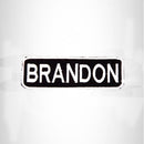 BRANDON White on Black Iron on Name Tag Patch for Biker Vest NB203