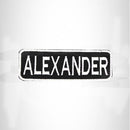 ALEXANDER White on Black Iron on Name Tag Patch for Biker Vest NB233