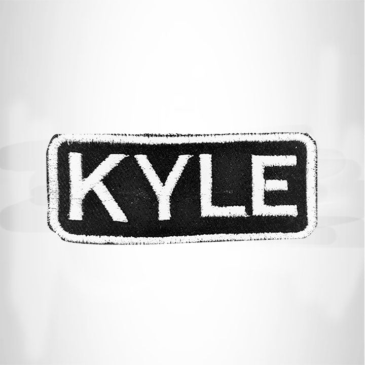 KYLE White on Black Iron on Name Tag Patch for Biker Vest NB235