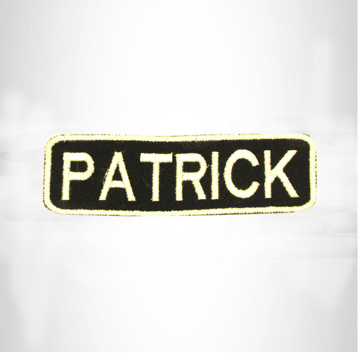 PATRICK White on Black Iron on Name Tag Patch for Biker Vest NB241