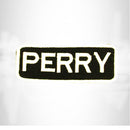 PERRY White on Black Iron on Name Tag Patch for Biker Vest NB243