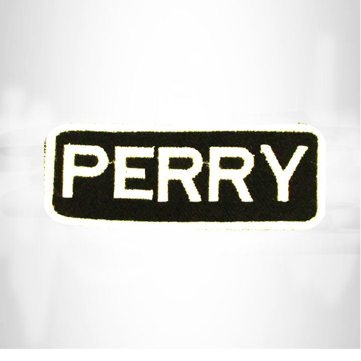PERRY White on Black Iron on Name Tag Patch for Biker Vest NB243