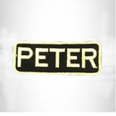 PETER White on Black Iron on Name Tag Patch for Biker Vest NB244