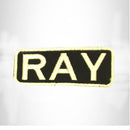 RAY White on Black Iron on Name Tag Patch for Biker Vest NB245