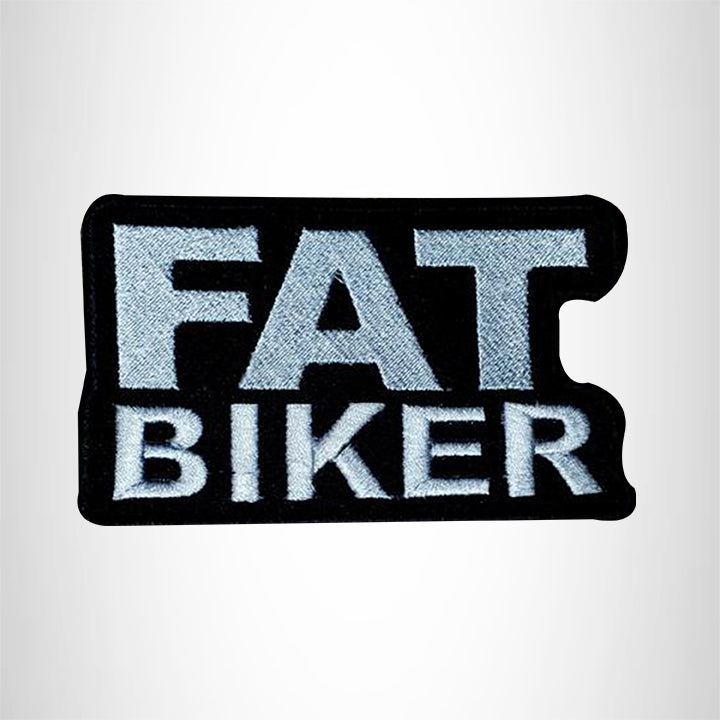 Fat Biker White on Black Small Patch Iron on for Vest Jacket SB544