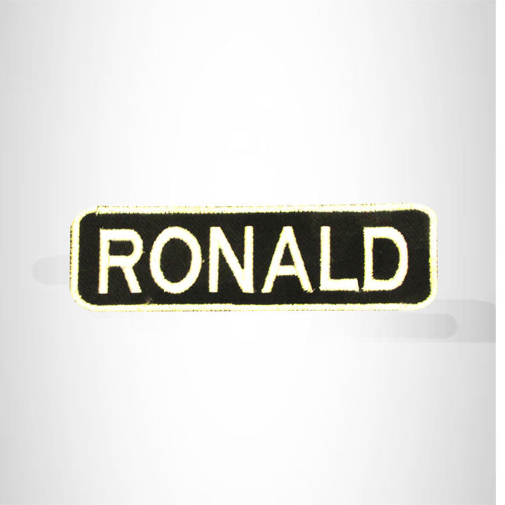 RONALD White on Black Iron on Name Tag Patch for Biker Vest NB250