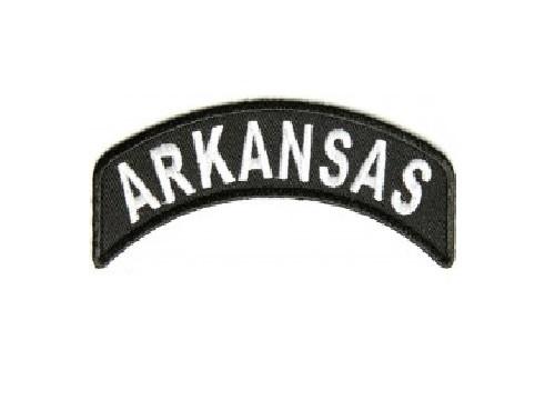 Arkansas State Patch Rocker White On Black Arm Shoulder Patch Front of Jacket vest-STURGIS MIDWEST INC.