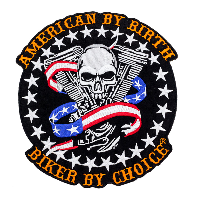 American By Birth Biker By Choice skull US Flag v twin Large Back Patch for Vest Jacket 10 inch-STURGIS MIDWEST INC.