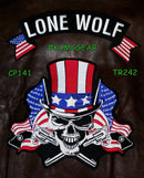 Lone Wolf Skull & Flags Patch Patches Embroidered Custom Patches Biker Patches-STURGIS MIDWEST INC.