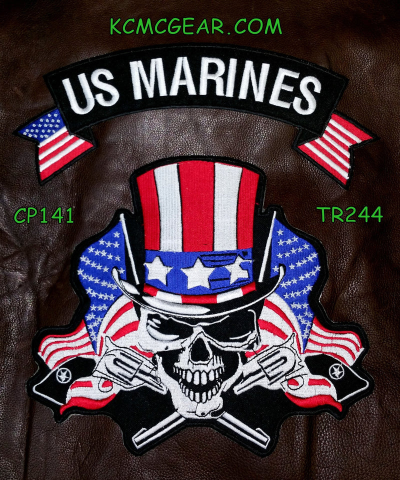 U.S. Marines Skull & Flags Patch Patches Embroidered Custom Patches Biker Patches-STURGIS MIDWEST INC.
