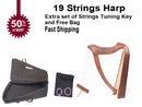 real Wood Celtic Harp 19 string Irish Style with Bag & Extra strings & key included-STURGIS MIDWEST INC.