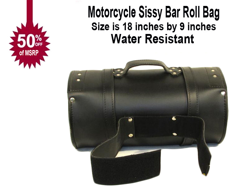 IMITATION leather Studded roll bag barrel bag trunk straps on with 3 inch Velcro strap-STURGIS MIDWEST INC.