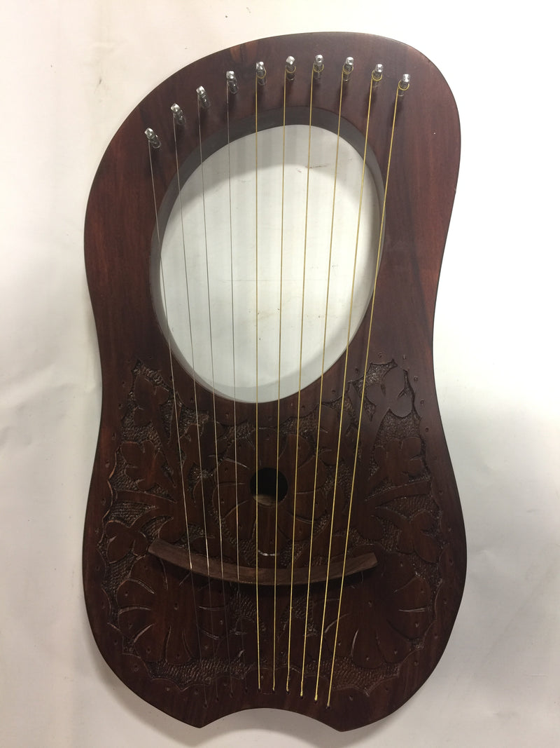 Lyre Harp 10 String Solid Wood Handmade Flower Carved with Tuning Wrench Extra String