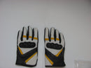 Leather Motorcycle Gloves with Armour Guard on Knuckles White Black YELLOW XL-STURGIS MIDWEST INC.