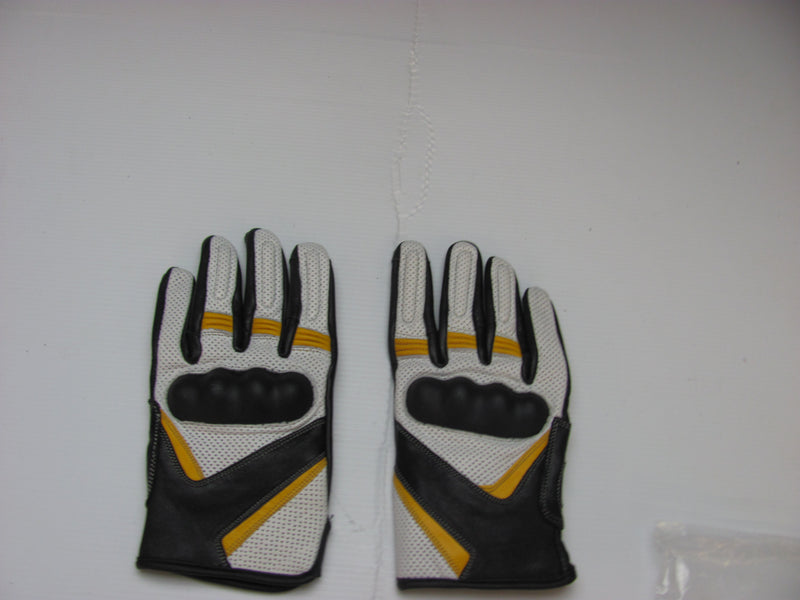 Leather Motorcycle Gloves with Armour Guard on Knuckles White Black YELLOW XL-STURGIS MIDWEST INC.
