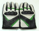 Leather Motorcycle Gloves with Armour Guard on Knuckles White Black Green LARGE-STURGIS MIDWEST INC.