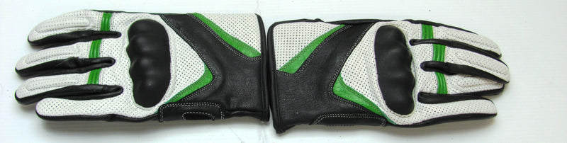 Leather Motorcycle Gloves with Armour Guard on Knuckles White Black Green XL-STURGIS MIDWEST INC.