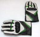Leather Motorcycle Gloves with Armour Guard on Knuckles White Black Green XL-STURGIS MIDWEST INC.