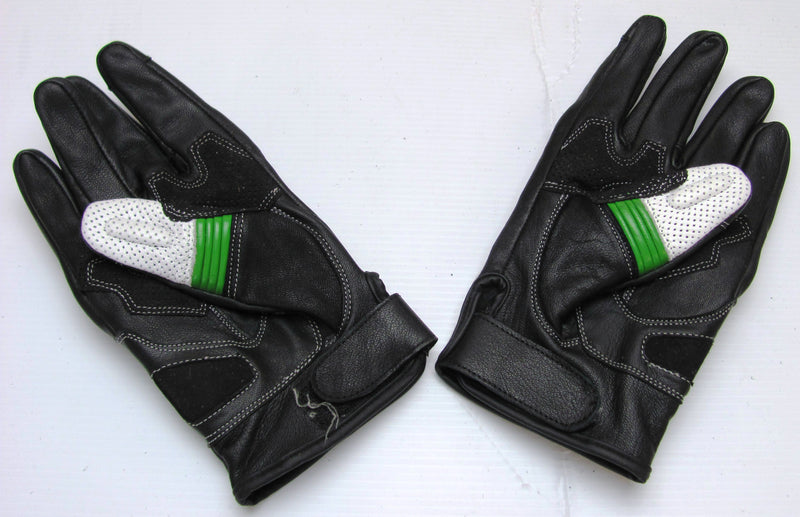 Leather Motorcycle Gloves with Armour Guard on Knuckles White Black Green LARGE-STURGIS MIDWEST INC.