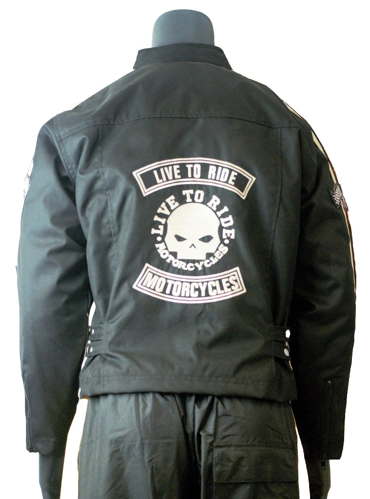 MOTORCYCLE WEATHER JACKET ORANGE ON BLACK LIVE TO RIDE CHEST SIZES 56-STURGIS MIDWEST INC.
