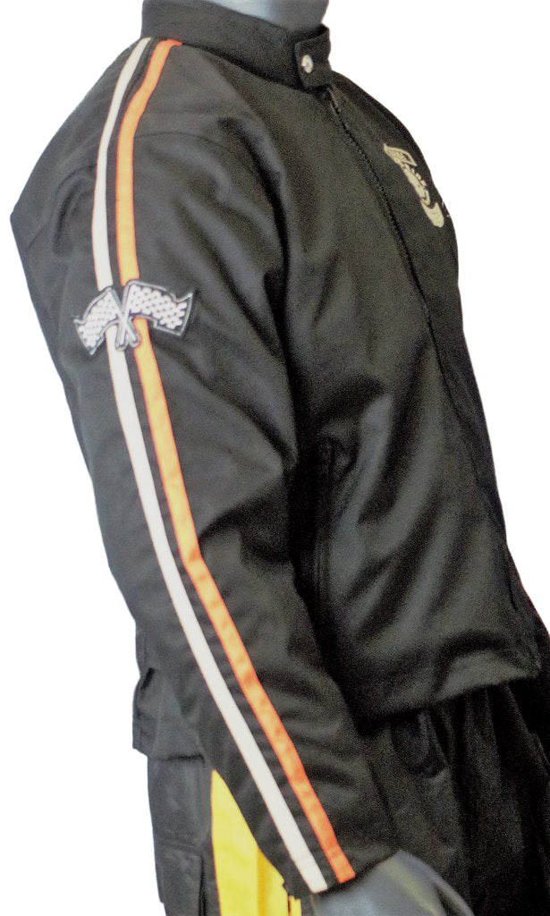 MOTORCYCLE WEATHER JACKET ORANGE ON BLACK LIVE TO RIDE CHEST SIZES 56-STURGIS MIDWEST INC.