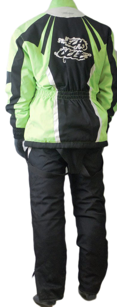 Motorcycle jacket and paints Green On Black Chest size 50 Inchs pant size large-STURGIS MIDWEST INC.