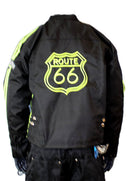MOTORCYCLE WEATHER JACKET GREEN ON BLACK ROUTE 66 DESIGN CHEST SIZES 56-STURGIS MIDWEST INC.
