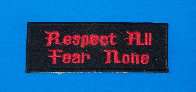 Respect all Fear none Red on Black Small Iron on Patch for Biker Vest SB1066-STURGIS MIDWEST INC.