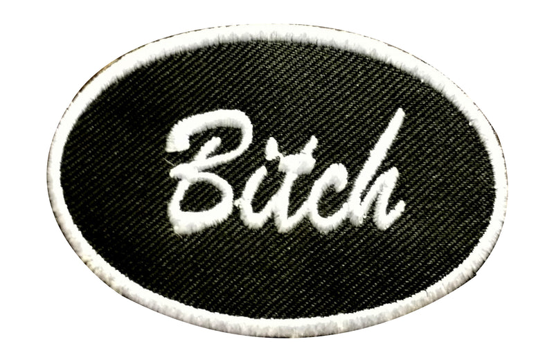 BITCH Oval White on Black Small Patch Iron on for Vest Jacket SB644