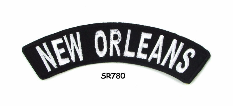 New Orleans White on Black Small Rocker Iron on Patches for Biker Vest and Jacket-STURGIS MIDWEST INC.