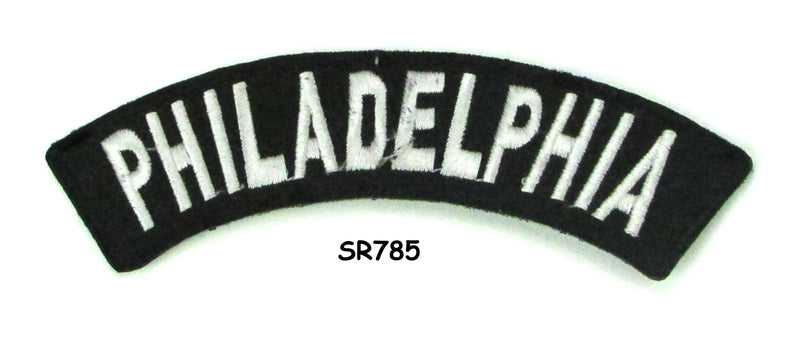 Philadelphia White on Black Small Rocker Iron on Patches for Biker Vest and Jacket-STURGIS MIDWEST INC.