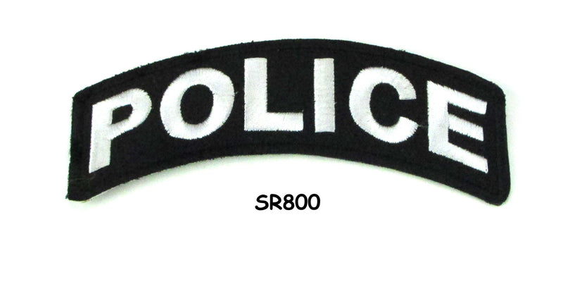 Police White on Black Small Rocker Iron on Patches for Biker Vest and Jacket-STURGIS MIDWEST INC.