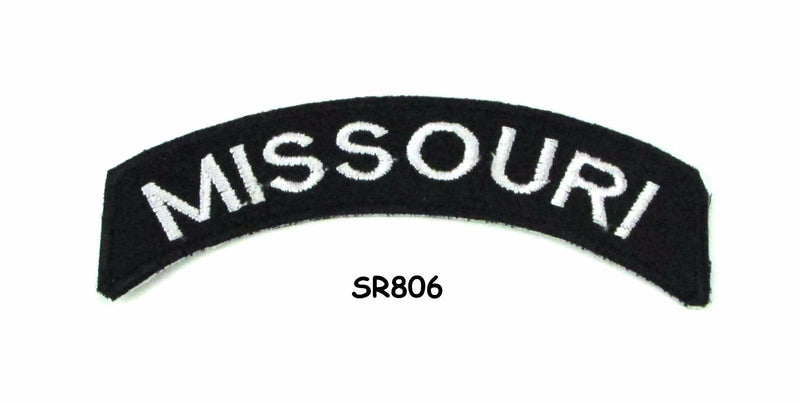 Missouri White on Black Small Rocker Iron on Patches for Biker Vest and Jacket-STURGIS MIDWEST INC.