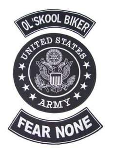 US ARMY OLD SKOOL BIKER FEAR NONE PATCHES SET FOR BIKER MOTORCYCLE VEST JACKET-STURGIS MIDWEST INC.