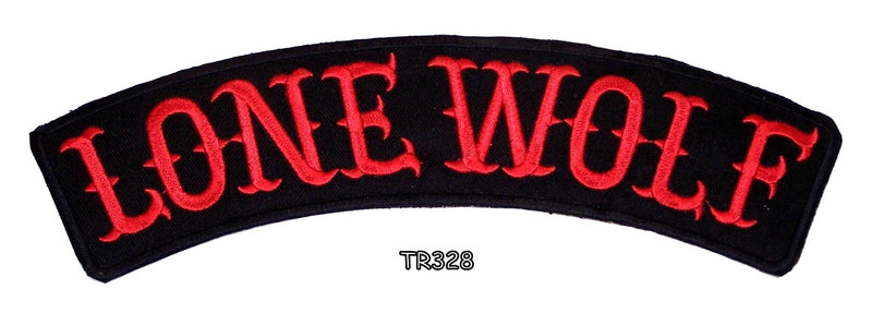 LONE WOLF RED ON BLACK Top Rocker Iron on Patch for Biker Vest TR328-STURGIS MIDWEST INC.