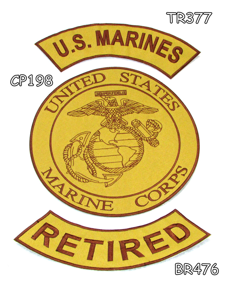 U.S Marines Retired Iron on Sew on Patches Set for Biker Jacket Vest
