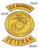 MARINES VETERAN Brown on Gold Iron on 3 Patches Set for Biker Jacket-STURGIS MIDWEST INC.