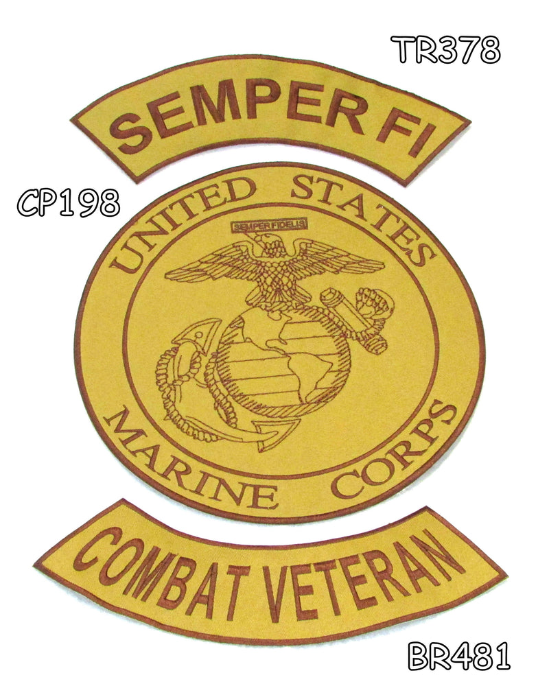 Semper Fi Combat Veteran Iron on Sew on Patches Set for Biker Jacket Vest