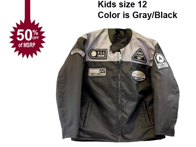motorcycle kids jacket grey/black Usa mode motor usa classics size 12-STURGIS MIDWEST INC.