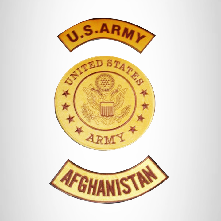 U.S. Army Afghanistan Gold Iron on 3 Large Back Patches Set for Biker Vest Jacket