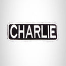 CHARLIE White on Black Iron on Name Tag Patch for Biker Vest NB207 - STURGIS MIDWEST INC.