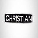 CHRISTAIN White on Black Iron on Name Tag Patch for Biker Vest NB208 - STURGIS MIDWEST INC.