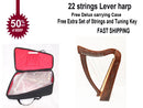 36 inch Large Hand Made and Hand Polished 22 Strings Harp Free Carrying Case-STURGIS MIDWEST INC.