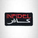 INFIDEL red and white on black Small Patch Iron on for Biker Vest SB724 - STURGIS MIDWEST INC.