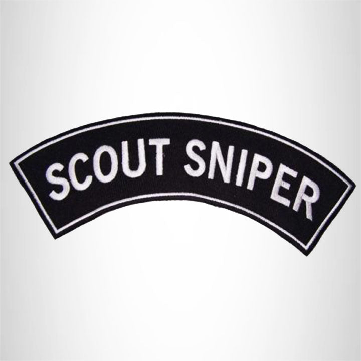 Scout Sniper White on Black Iron on Top Rocker Patch for Biker Vest Jacket